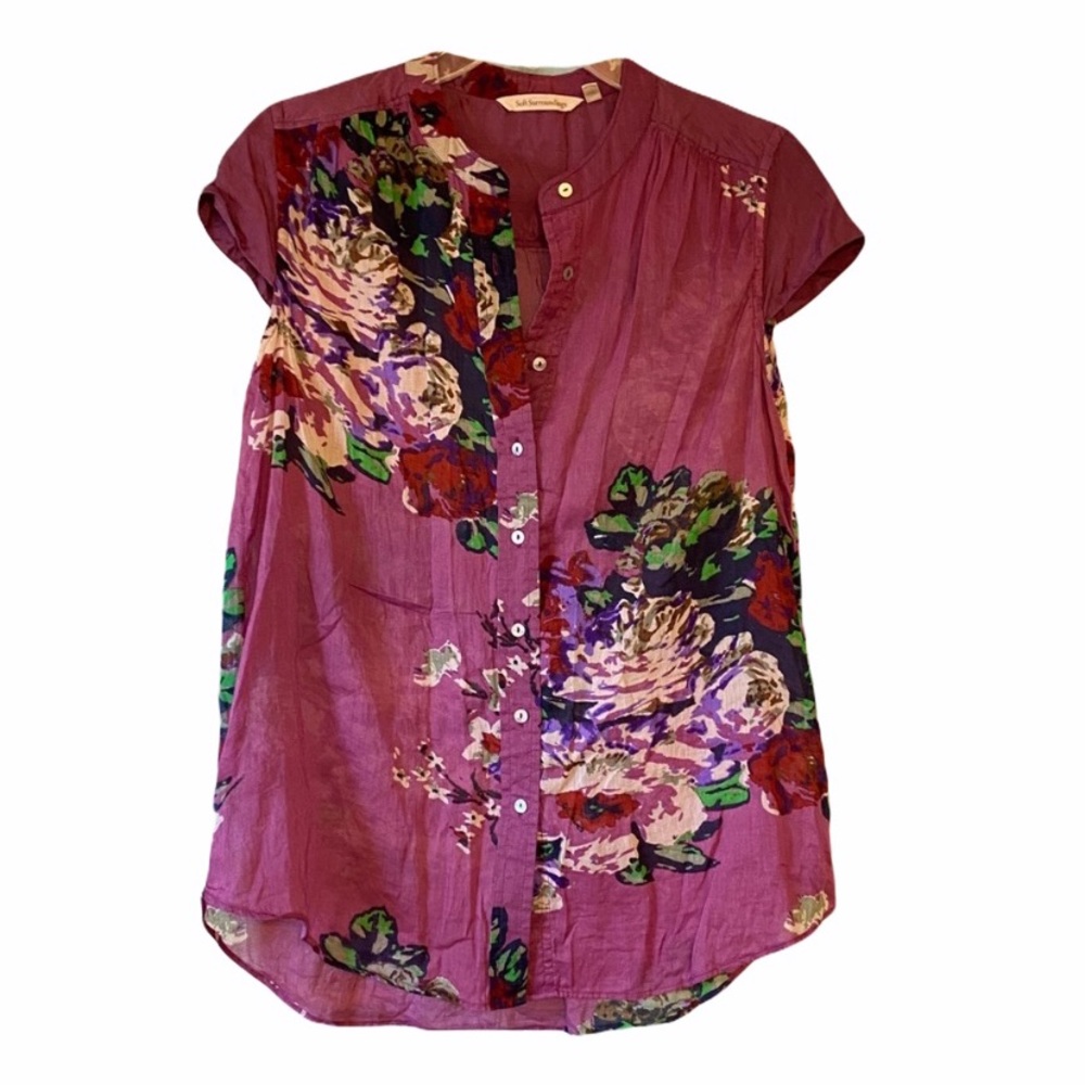 Soft Surroundings Blouse Silk Bouquet of Roses Small Petite